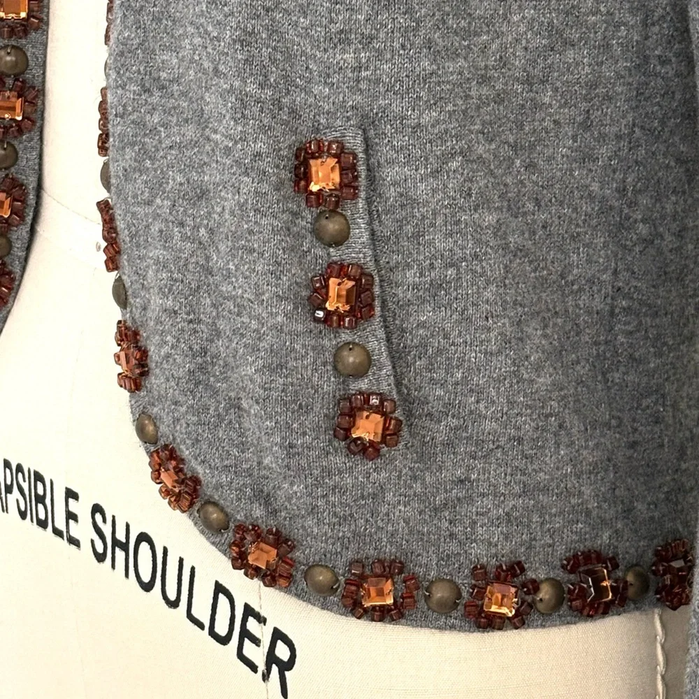Anthropologie - One Girl Who… Embellished Cardigan NWT Gray Cotton Cashmere M